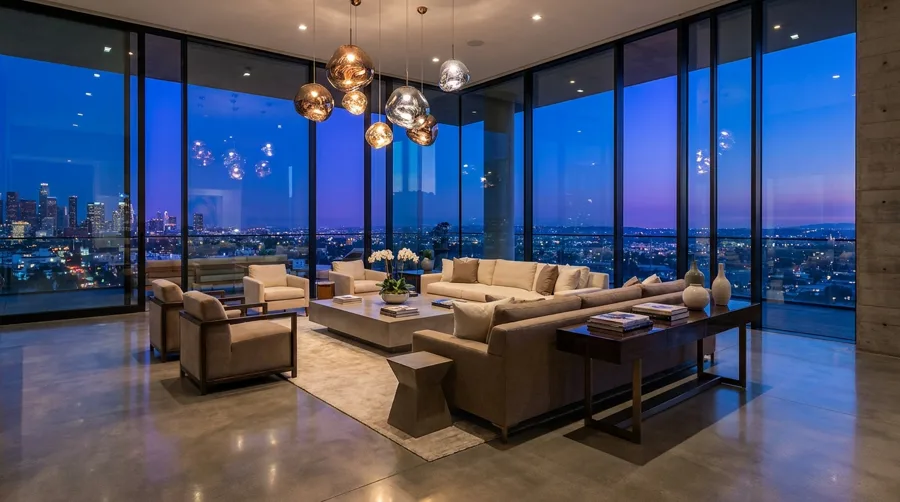 Penthouse dusk interior concept — AI-generated